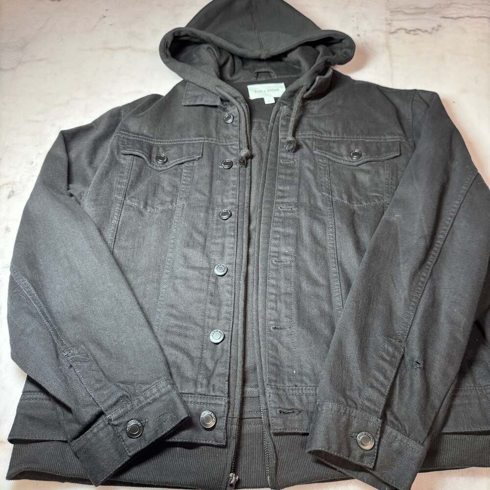 Sun + Stone Men's Black Hooded Denim Jacket XXL